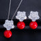 Luxury Red Pearl 18K White Gold-Plated Zirconia Necklace & Drop Stud Earrings